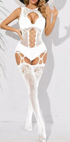 Jacquard Hollow Stockings Women's Sexy See-through Sling Charming Fishnet Clothes Suit